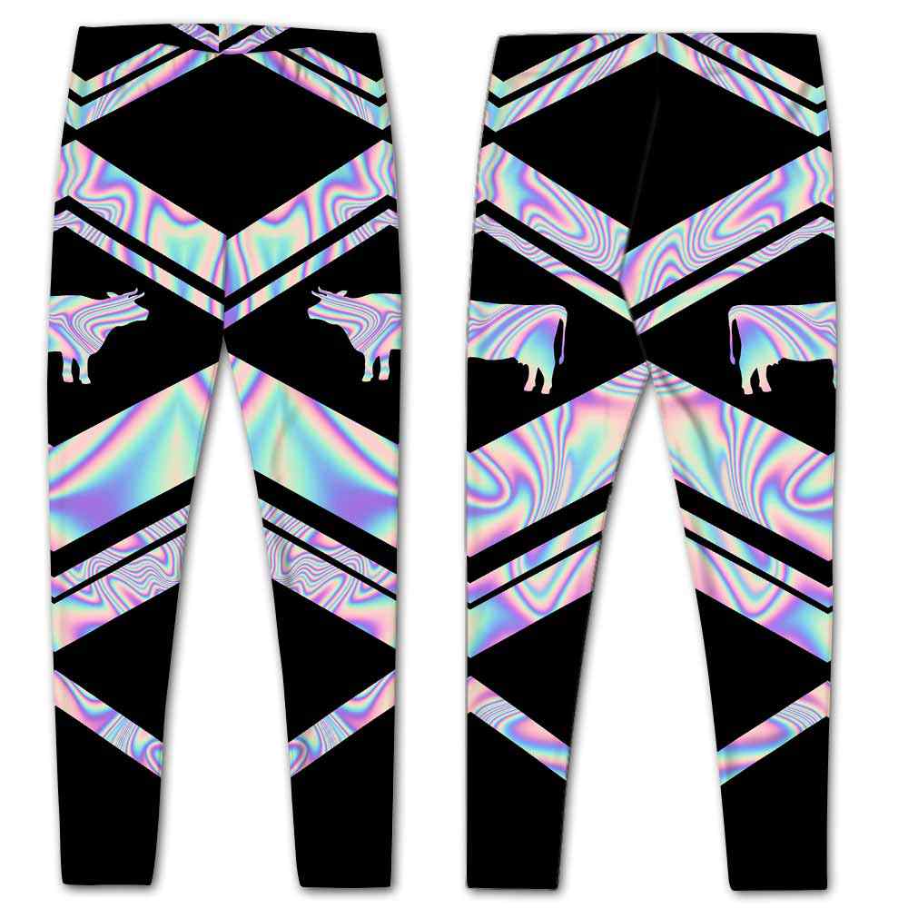 LEGG-W-Ani-Vy1AnimPinkLine-Cow-0 @ Cow-Cow Leggings For Women. Colorful Color Gradient Cow Pattern Printed Leggings. Yoga Workout Custom Women Leggings Gift For Her.