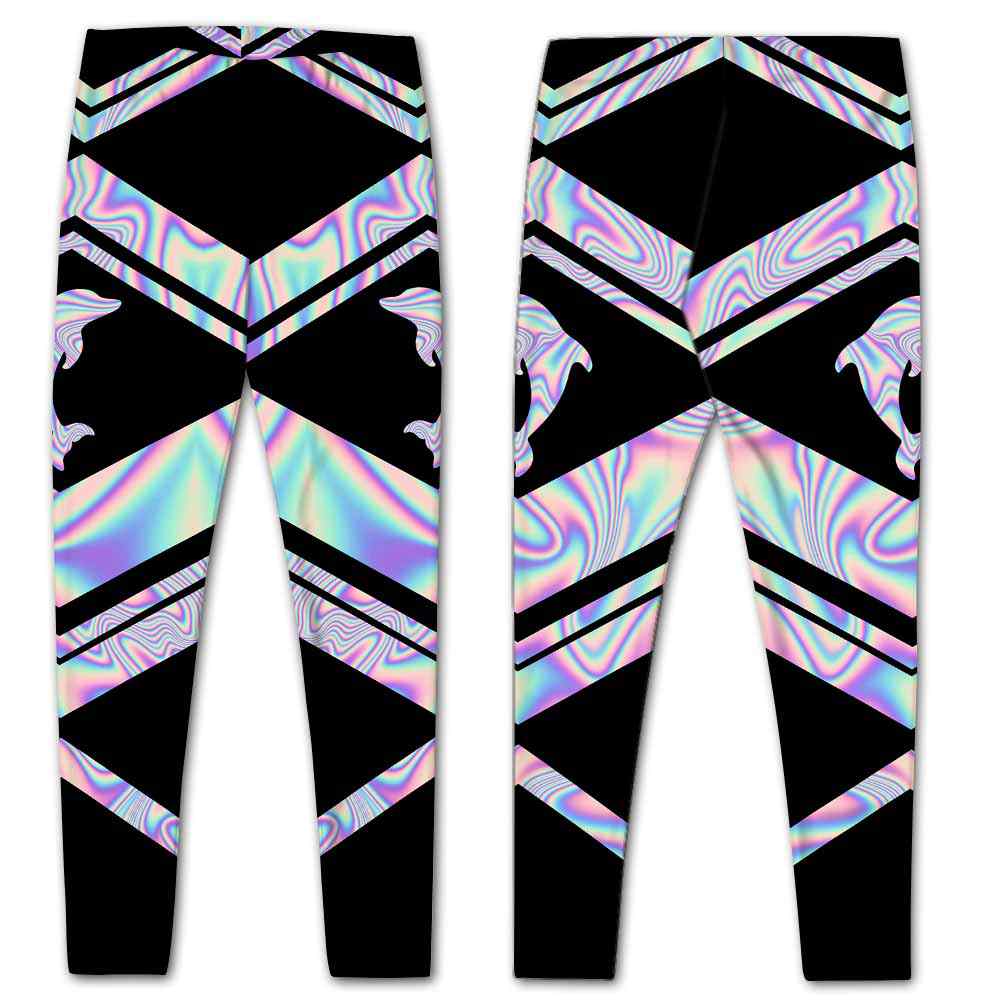LEGG-W-Ani-Vy1AnimPinkLine-Dolp-0 @ Dolphin-Dolphin Leggings For Women. Colorful Color Gradient Dolphin Pattern Printed Leggings. Yoga Workout Custom Women Leggings Gift For Her.