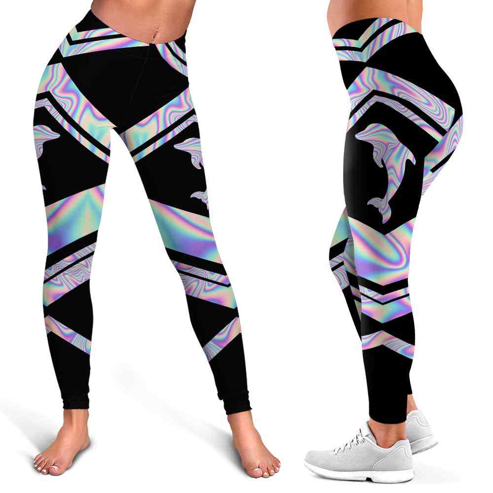 LEGG-W-Ani-Vy1AnimPinkLine-Dolp-0 @ Dolphin-Dolphin Leggings For Women. Colorful Color Gradient Dolphin Pattern Printed Leggings. Yoga Workout Custom Women Leggings Gift For Her.