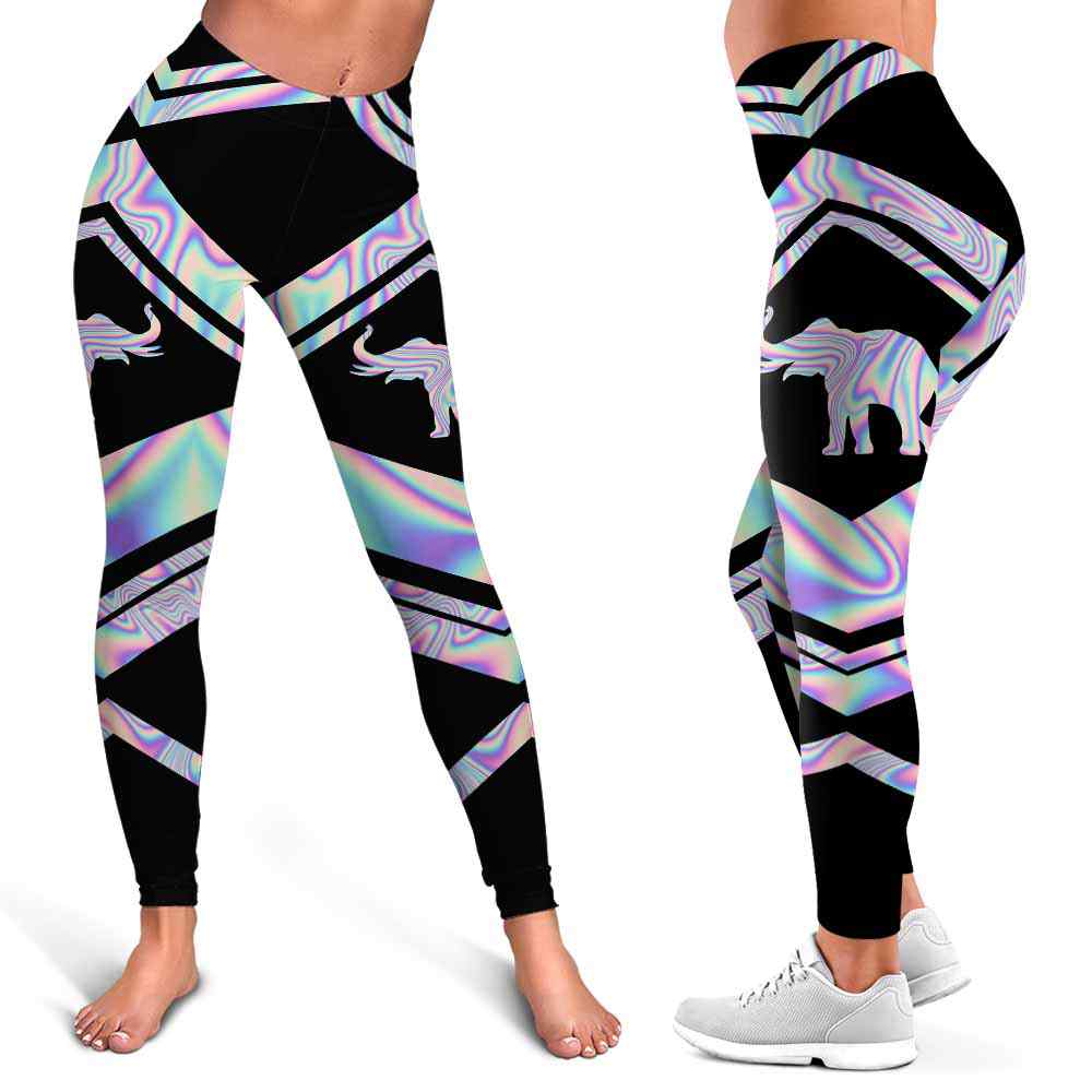 LEGG-W-Ani-Vy1AnimPinkLine-Elph-0 @ Elephant-Elephant Leggings For Women. Colorful Color Gradient Elephant Pattern Printed Leggings. Yoga Workout Custom Women Leggings Gift For Her.