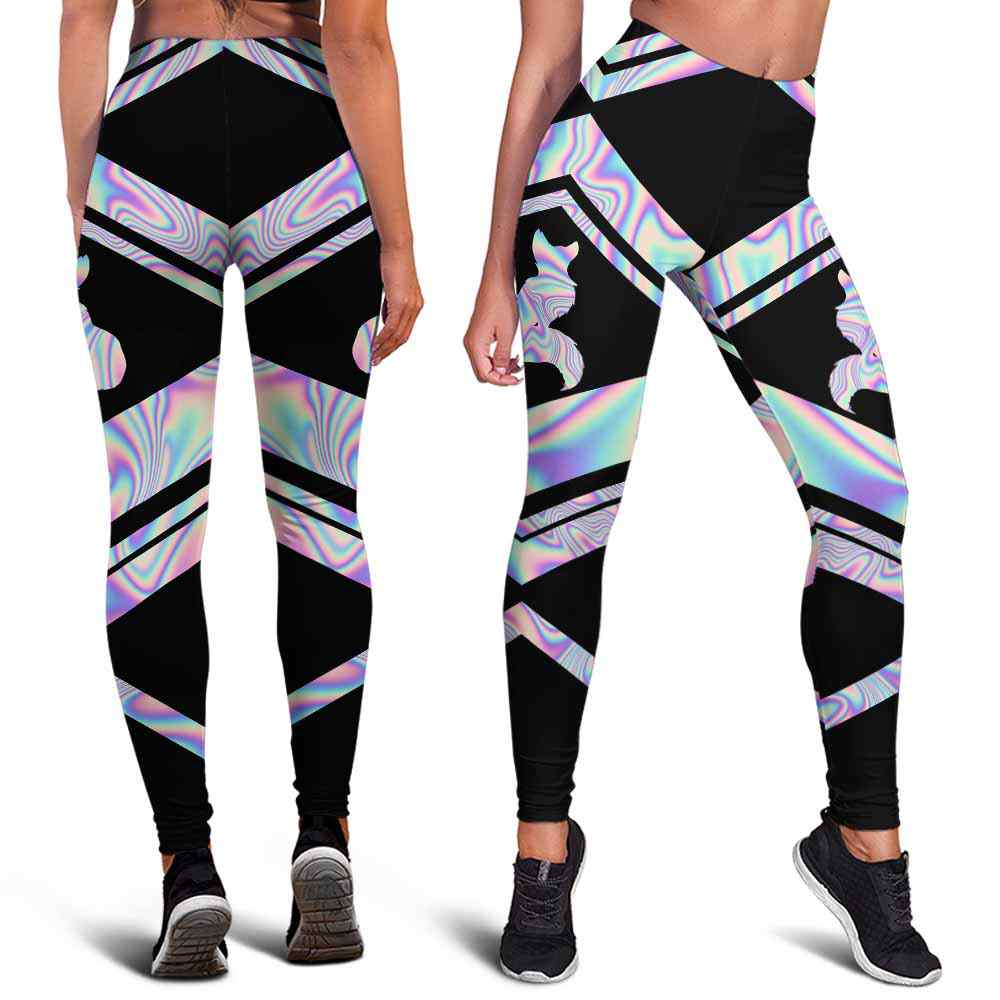 LEGG-W-Ani-Vy1AnimPinkLine-Fox-0 @ Fox-Fox Leggings For Women. Colorful Color Gradient Fox Pattern Printed Leggings. Yoga Workout Custom Women Leggings Gift For Her.