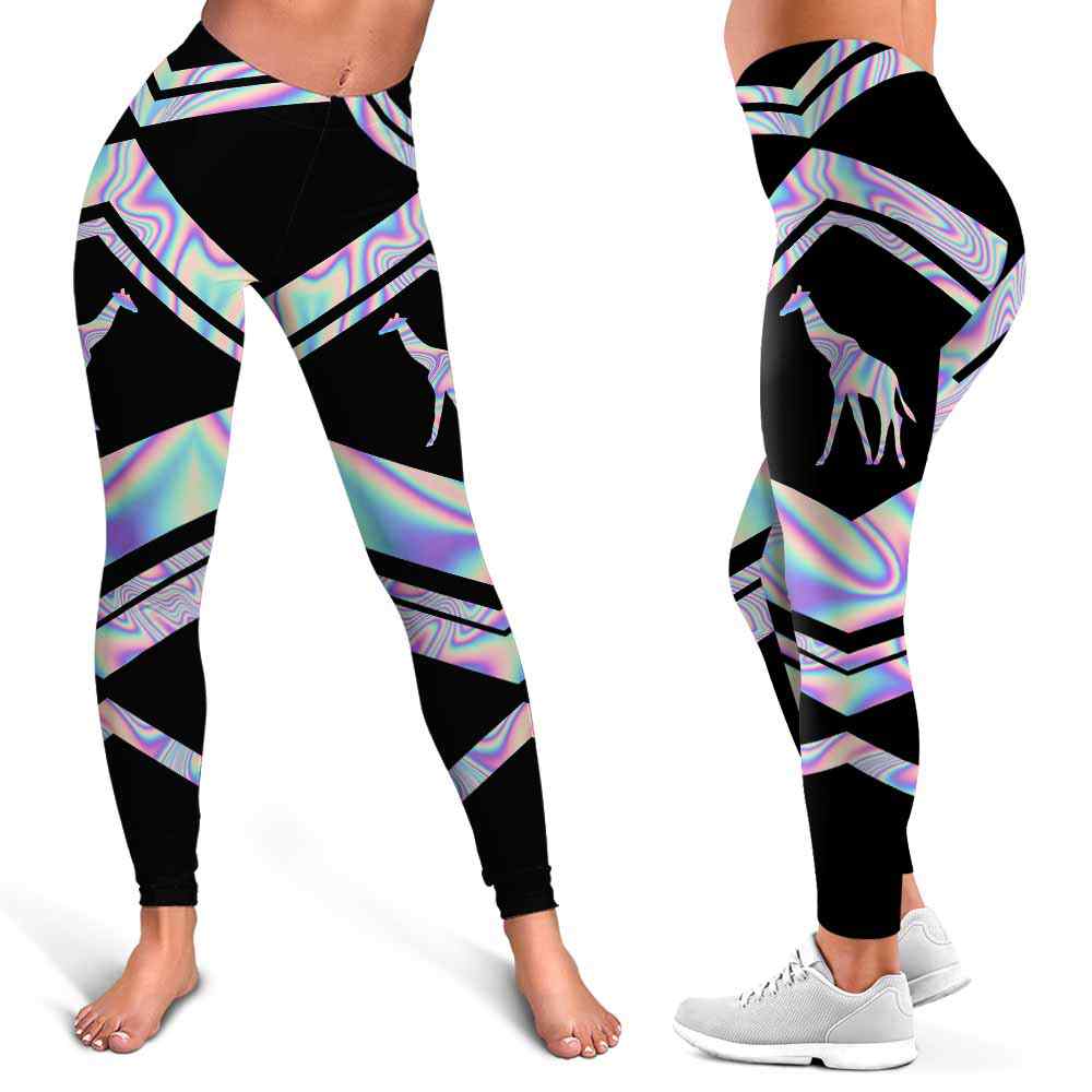 LEGG-W-Ani-Vy1AnimPinkLine-Gira-0 @ Giraffe-Giraffe Leggings For Women. Colorful Color Gradient Giraffe Pattern Printed Leggings. Yoga Workout Custom Women Leggings Gift For Her.