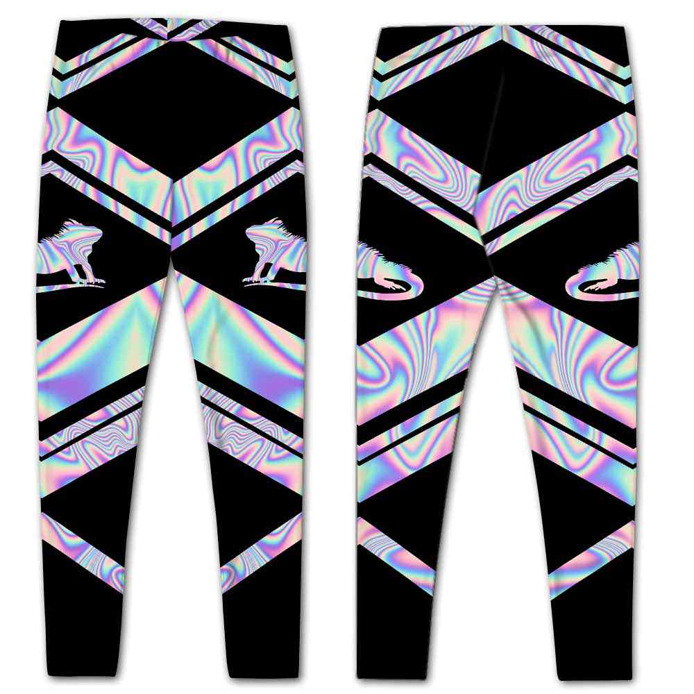 LEGG-W-Ani-Vy1AnimPinkLine-Igua-0 @ Iguana-Iguana Leggings For Women. Colorful Color Gradient Iguana Pattern Printed Leggings. Yoga Workout Custom Women Leggings Gift For Her.