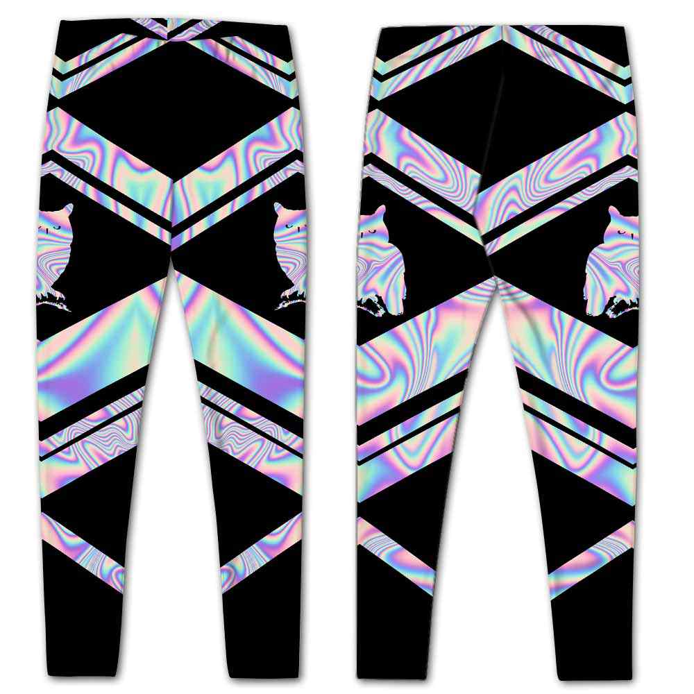 LEGG-W-Ani-Vy1AnimPinkLine-Owl-0 @ Owl-Owl Leggings For Women. Colorful Color Gradient Owl Pattern Printed Leggings. Yoga Workout Custom Women Leggings Gift For Her.
