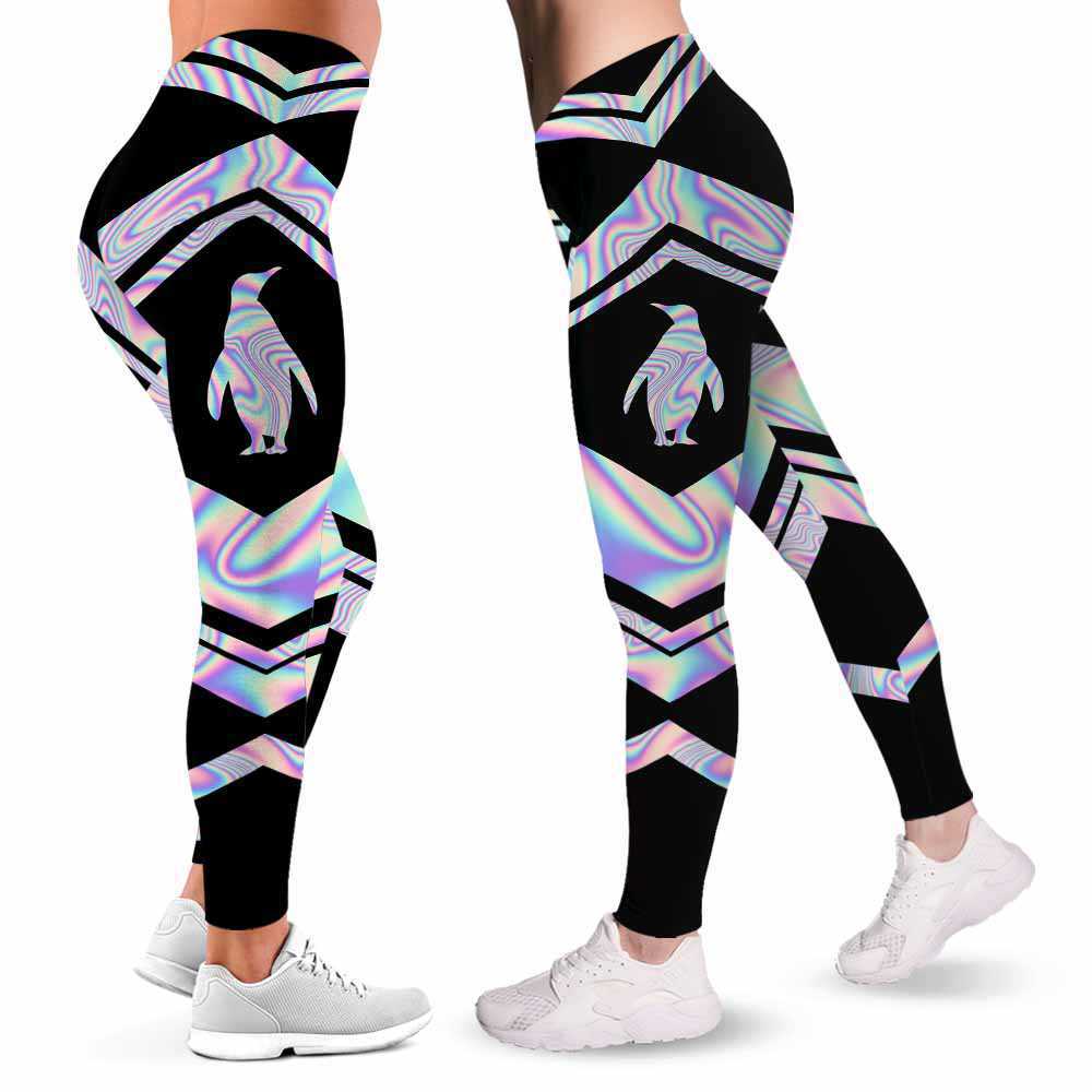 LEGG-W-Ani-Vy1AnimPinkLine-Pgne-0 @ Pinguine-Pinguine Leggings For Women. Colorful Color Gradient Pinguine Pattern Printed Leggings. Yoga Workout Custom Women Leggings Gift For Her.