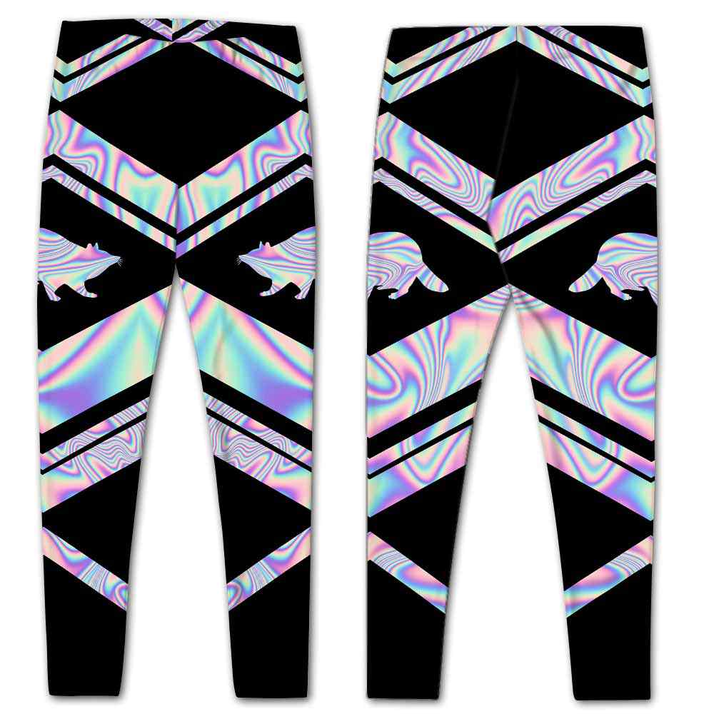 LEGG-W-Ani-Vy1AnimPinkLine-Rcon-0 @ Raccoon-Raccoon Leggings For Women. Colorful Color Gradient Raccoon Pattern Printed Leggings. Yoga Workout Custom Women Leggings Gift For Her.