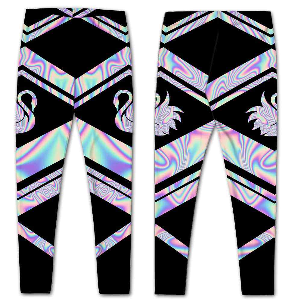 LEGG-W-Ani-Vy1AnimPinkLine-Swan-0 @ Swan-Swan Leggings For Women. Colorful Color Gradient Swan Pattern Printed Leggings. Yoga Workout Custom Women Leggings Gift For Her.