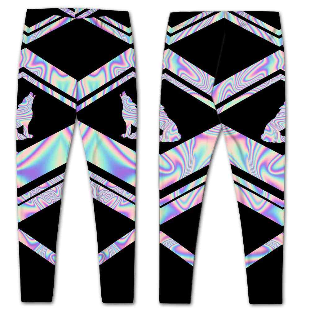 LEGG-W-Ani-Vy1AnimPinkLine-Wolf-0 @ Wolf-Wolves Leggings For Women. Colorful Color Gradient Wolves Pattern Printed Leggings. Yoga Workout Custom Women Leggings Gift For Her.