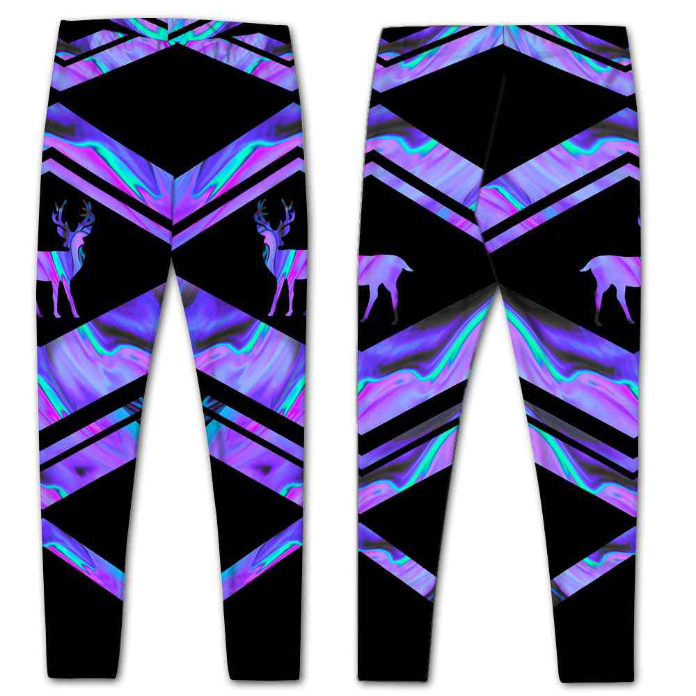 LEGG-W-Ani-Vy1AnimWate-Dee-0 @ Deer-Deer Leggings For Women. Love Deer Color Wave Deer Pattern Printed Leggings. Yoga Workout Custom Women Leggings Gift For Her.