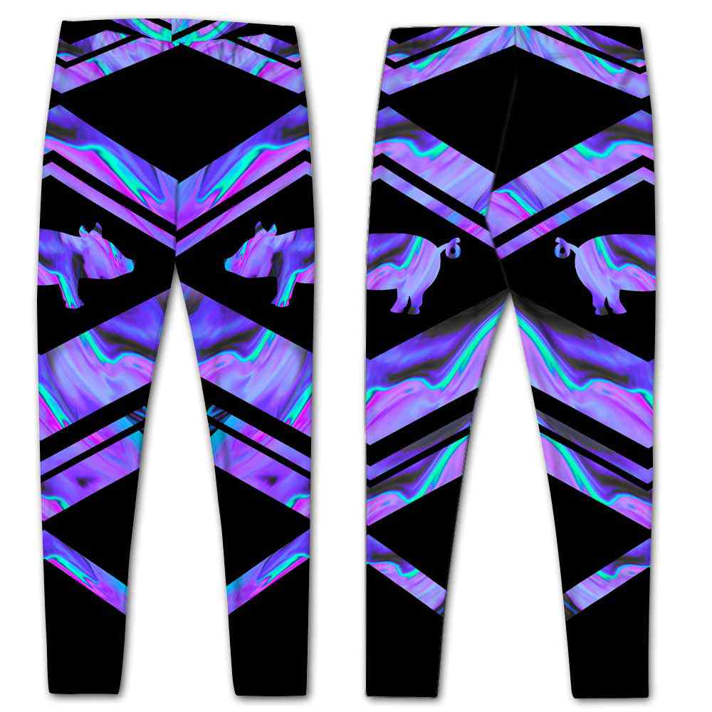 LEGG-W-Ani-Vy1AnimWate-Pig-0 @ Pig-Pig Leggings For Women. Love Pig Color Wave Pig Pattern Printed Leggings. Yoga Workout Custom Women Leggings Gift For Her.