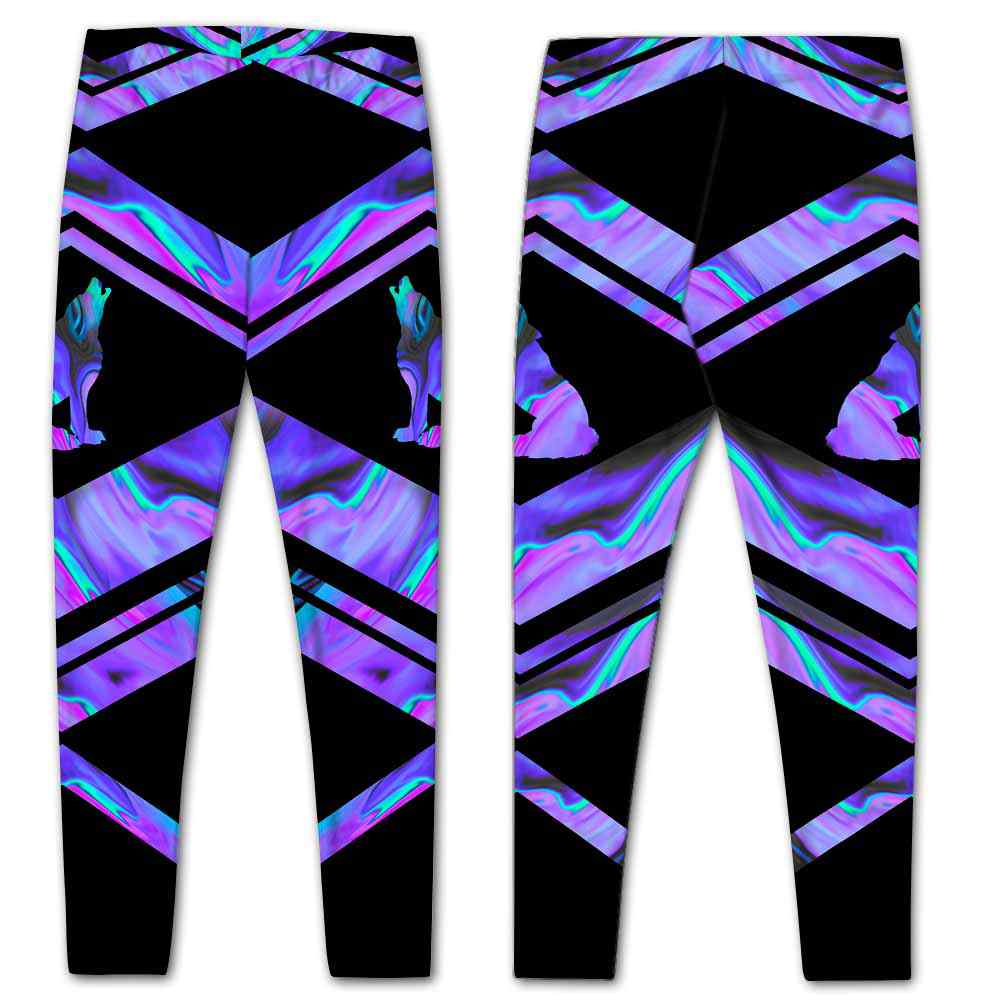 LEGG-W-Ani-Vy1AnimWate-Wolf-0 @ Wolf-Wolves Leggings For Women. Love Wolves Color Wave Wolves Pattern Printed Leggings. Yoga Workout Custom Women Leggings Gift For Her.