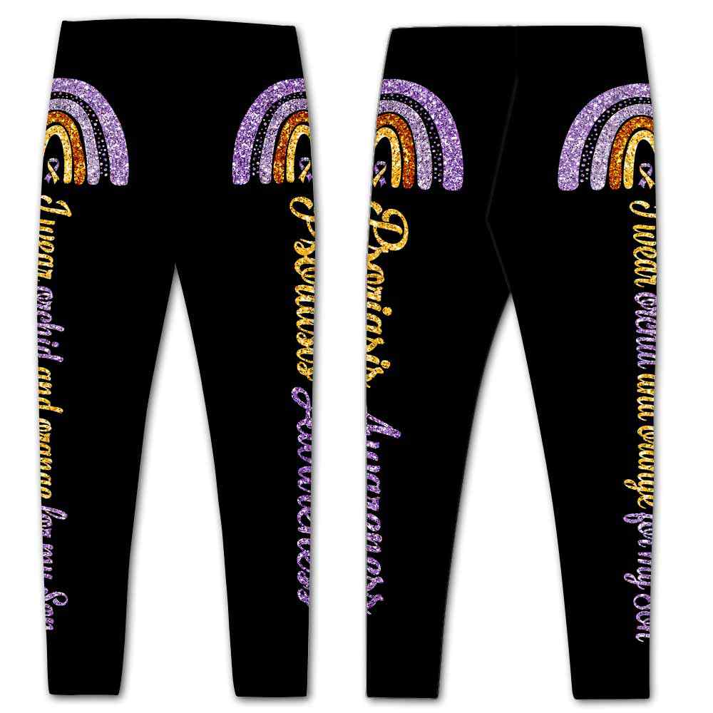 LEGG-W-Awa-PsorAwaWearOnpSon-Psor-1 @ Psoriasis Awareness Wear ONP Son-Psoriasis Awareness Ribbon Leggings For Women. For My Son Pattern Women Leggings. Custom Gift For Her, Gift For Women Survivor Fighter.