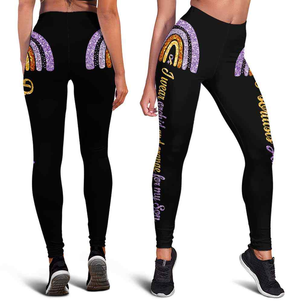 LEGG-W-Awa-PsorAwaWearOnpSon-Psor-1 @ Psoriasis Awareness Wear ONP Son-Psoriasis Awareness Ribbon Leggings For Women. For My Son Pattern Women Leggings. Custom Gift For Her, Gift For Women Survivor Fighter.