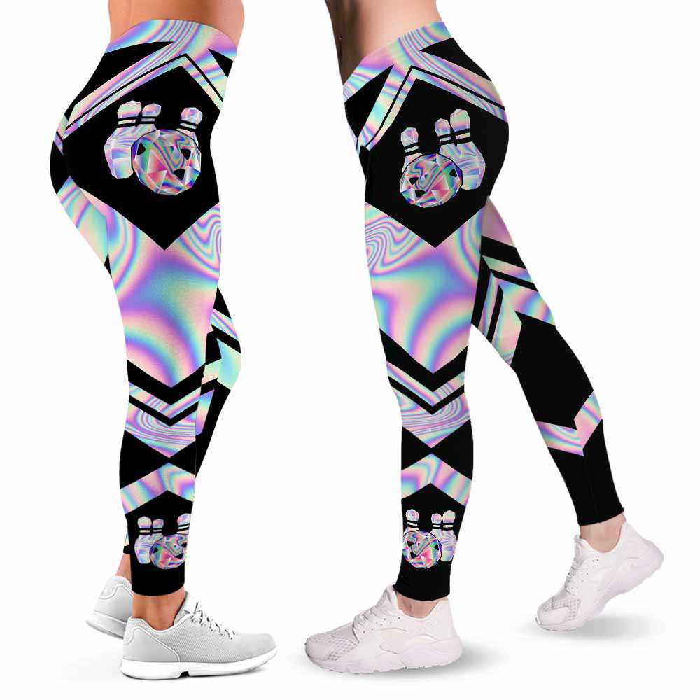 LEGG-W-Hobb-Vy1BallPinHoloLine-Bwl-0 @ Bowling Ball Pin Hologram Line-Bowling Leggings For Women. Love Bowling Colorful Hologram Pattern Women Leggings. Gift For Women Gift For Her. Yoga Workout Custom Gift.