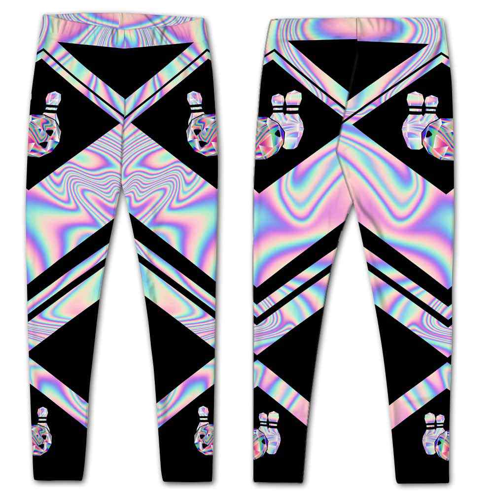 LEGG-W-Hobb-Vy1BallPinHoloLine-Bwl-0 @ Bowling Ball Pin Hologram Line-Bowling Leggings For Women. Love Bowling Colorful Hologram Pattern Women Leggings. Gift For Women Gift For Her. Yoga Workout Custom Gift.