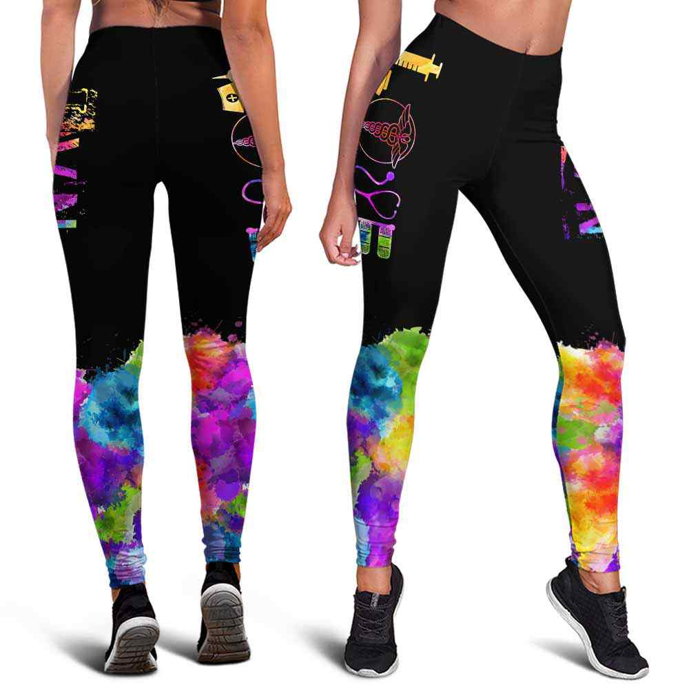 LEGG-W-Nur-Vy1LoveTxtRain-LVN-0 @ LVN Love-Proud Lvn Leggings For Women. Lvn Gift Love Watercolor Pattern Women Leggings. Yoga Workout Custom Gift For Her, Gift For Women.