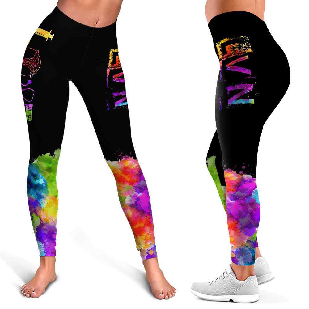 LEGG-W-Nur-Vy1LoveTxtRain-LVN-0 @ LVN Love-Proud Lvn Leggings For Women. Lvn Gift Love Watercolor Pattern Women Leggings. Yoga Workout Custom Gift For Her, Gift For Women.