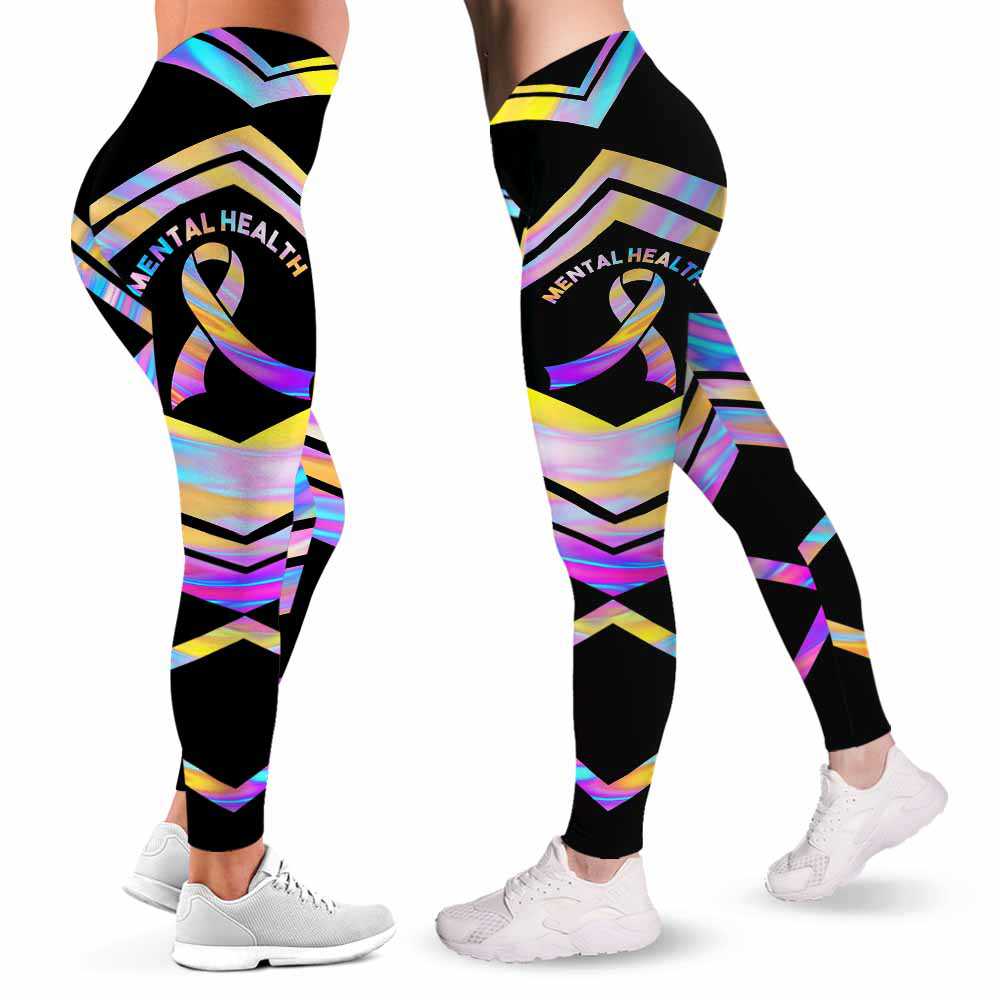 LEGG-W-Awa-MentHealLine-MenHea-0 @ Mental Health Line-Mental Health Awareness Ribbon Leggings For Women. Colorful Line Pattern Women Leggings. Custom Gift For Her, Gift For Survivor Fighter.