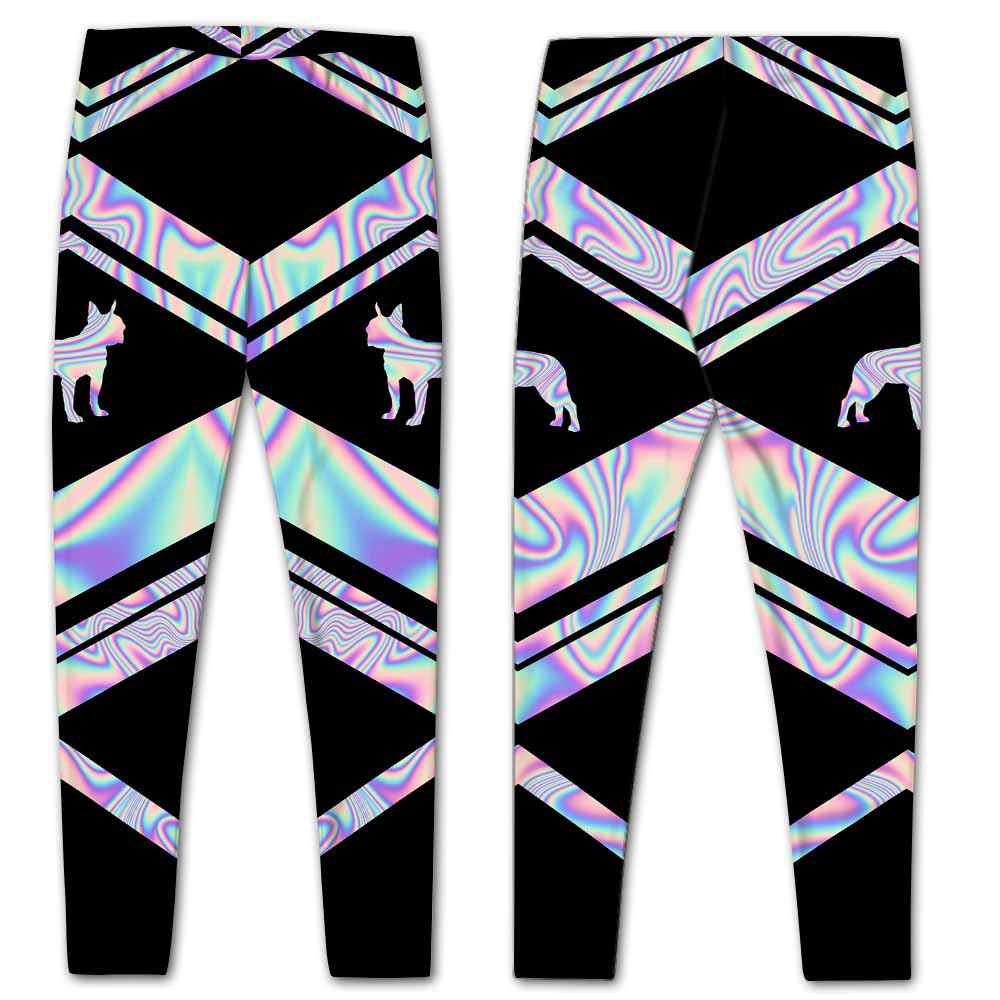 LEGG-W-Dog-Vy1DogPinkLine-BosTer-0 @ Boston Terrier-Boston Terrier Leggings For Women. Colorful Color Gradient Women Leggings. Dog Mom Workout Yoga Dog Leggings. Custom Gift For Dog Lovers.