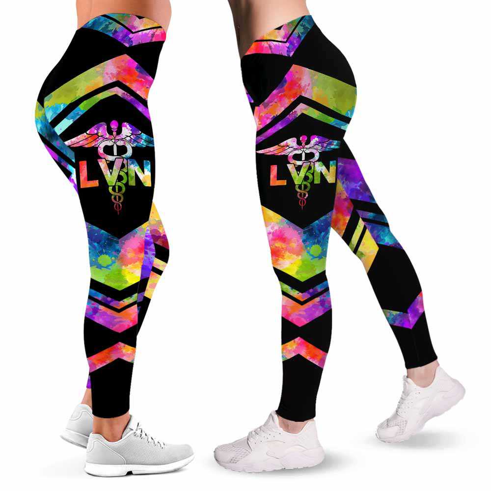 LEGG-W-Nur-Vy1NursJobRainLine-LVN-0 @ LVN-Proud Lvn Leggings For Women. Colorful Watercolor Pattern Women Leggings. Yoga Workout Custom Gift For Her, Gift For Women.