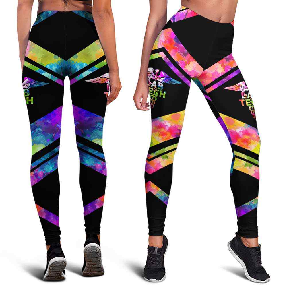 LEGG-W-Nur-Vy1NursJobRainLine-LabTec-0 @ Lab Tech-Proud Lab Tech Leggings For Women. Colorful Watercolor Pattern Women Leggings. Yoga Workout Custom Gift For Her, Gift For Women.