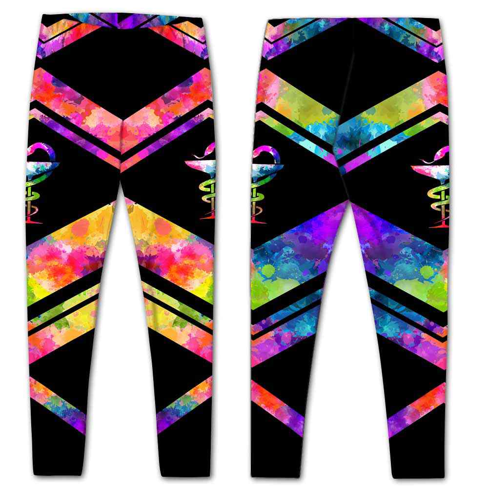 LEGG-W-Nur-Vy1NursJobRainLine-Phacist-0 @ Pharmacist-Proud Pharmacist Leggings For Women. Colorful Watercolor Pattern Women Leggings. Yoga Workout Custom Gift For Her, Gift For Women.