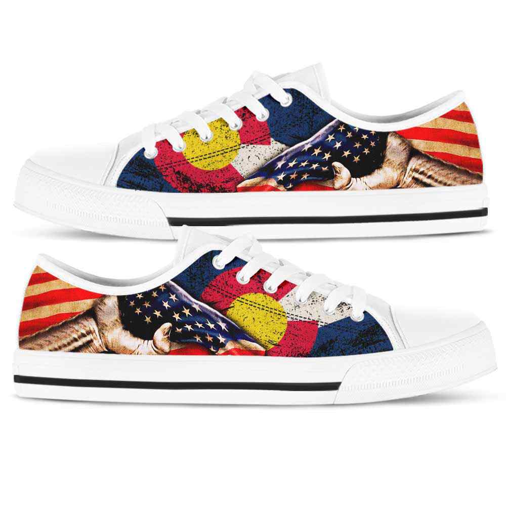 LTS-U-Stt-IdColoUsFlag-Colo-0 @ ID Colorado US Flag-Colorado Tennis Gym Shoes Low Top Shoes Sneakers. Colorado Flag Usa Flag Independence Day Custom Personalized Gift For Women And Men.