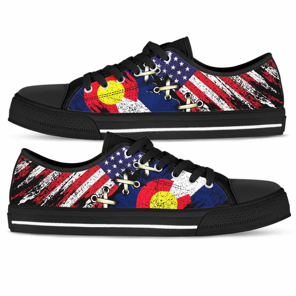 LTS-U-Stt-IdColoVsUs-Colo-0 @ ID Colorado Vs US-Colorado Tennis Gym Shoes Low Top Shoes Sneakers. Usa Flag Colorado Flag Independence Day Custom Personalized Gift For Women And Men.