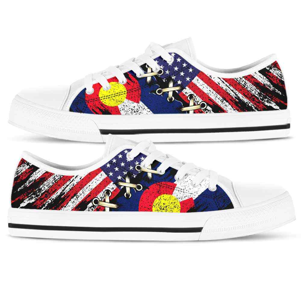 LTS-U-Stt-IdColoVsUs-Colo-0 @ ID Colorado Vs US-Colorado Tennis Gym Shoes Low Top Shoes Sneakers. Usa Flag Colorado Flag Independence Day Custom Personalized Gift For Women And Men.