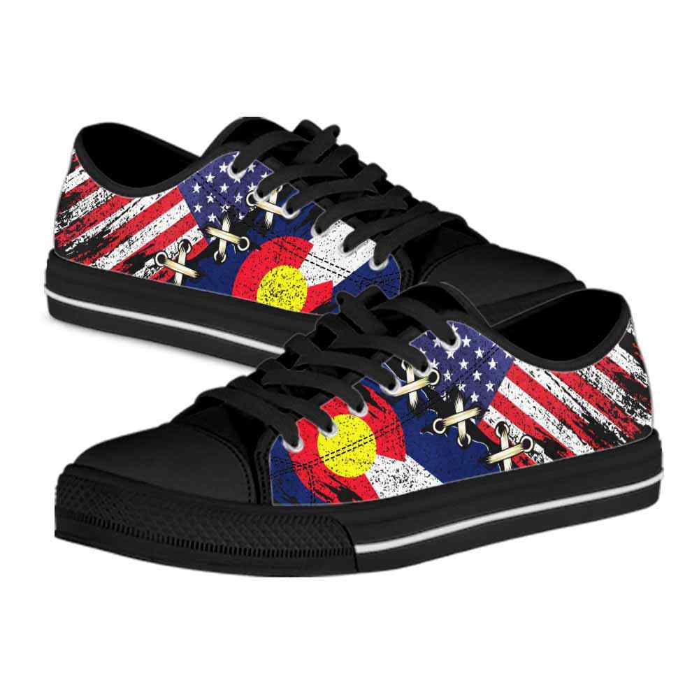 LTS-U-Stt-IdColoVsUs-Colo-0 @ ID Colorado Vs US-Colorado Tennis Gym Shoes Low Top Shoes Sneakers. Usa Flag Colorado Flag Independence Day Custom Personalized Gift For Women And Men.