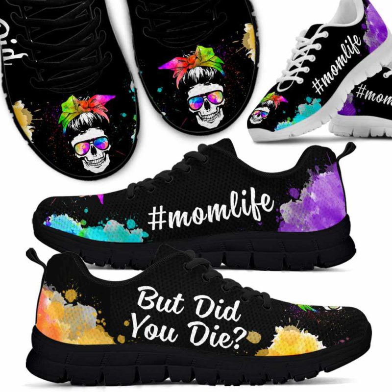 SS-U-M-Vy1SkulTxtWate-M0-0 @ Mom But Did You Die-Skull Mom But Did You Die Watercolor Sneakers