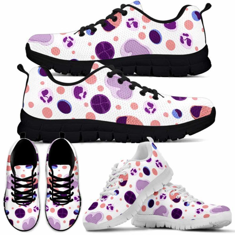 SS-U-Nur-PurpBlooSmea-Mtec-0 @ Med Tech Blood Cells-Med Tech Medical Technology Sneakers Gym Running Shoes. Medical Technologist Blood Cells Customizable Personalized Shoes Gift For Women Men.
