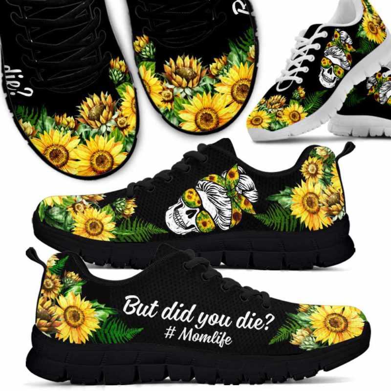 SS-W-M-Vy1SkulSflTxt-M0-0 @ Mom Skull Sunflower Text-Skull Mom But Did You Die Sunflower Sneakers