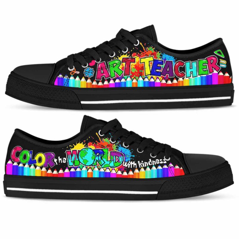 LTS-U-Job-Vy1ColoTheWorl-Atcr-0 @ Art Teacher-Art Teacher School Color The World With Kindness Low Top Shoes