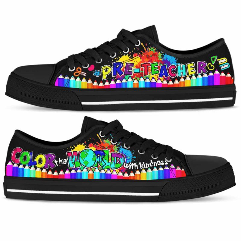 LTS-U-Job-Vy1ColoTheWorl-PreK-0 @ Pre K Teacher-Pre-K Teacher Color The World With Kindness Low Top Shoes