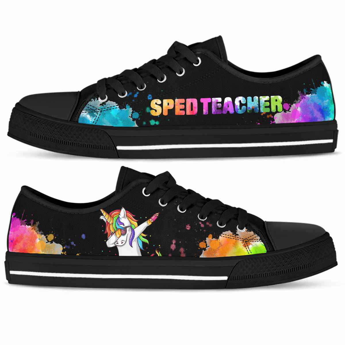 LTS-U-Job-WateUnic-Sped-210802NA10-_Sped-Teacher-Watercolor-Dabbing-Unicorn-Low-Top-Shoes_1_20210810 LTS-U-Job-WateUnic-Sped-210802NA10 @ Sped Teacher Watercolor Unicorn-Sped Teacher Watercolor Dabbing Unicorn Low Top Shoes