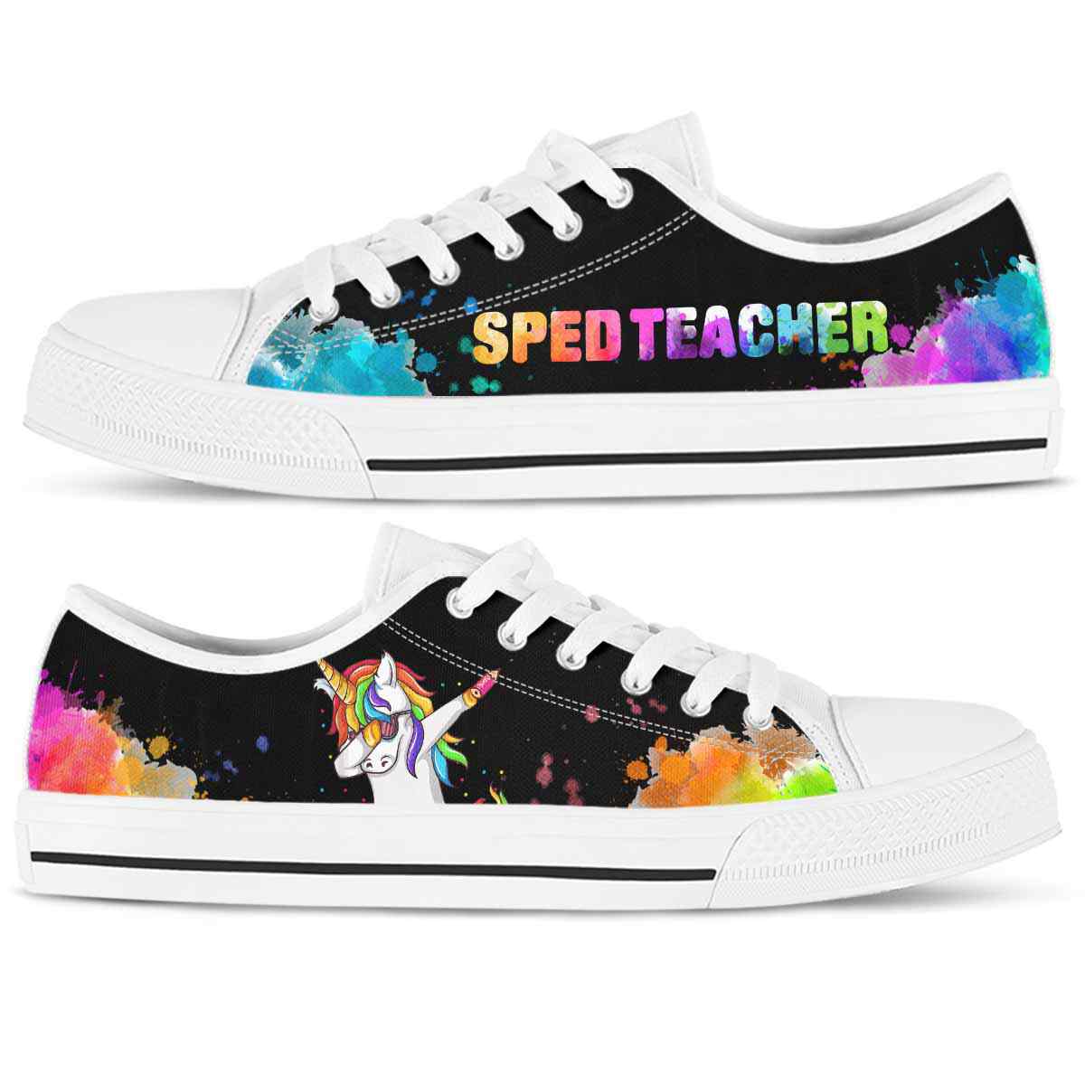 LTS-U-Job-WateUnic-Sped-210802NA10-_Sped-Teacher-Watercolor-Dabbing-Unicorn-Low-Top-Shoes_2_20210810 LTS-U-Job-WateUnic-Sped-210802NA10 @ Sped Teacher Watercolor Unicorn-Sped Teacher Watercolor Dabbing Unicorn Low Top Shoes