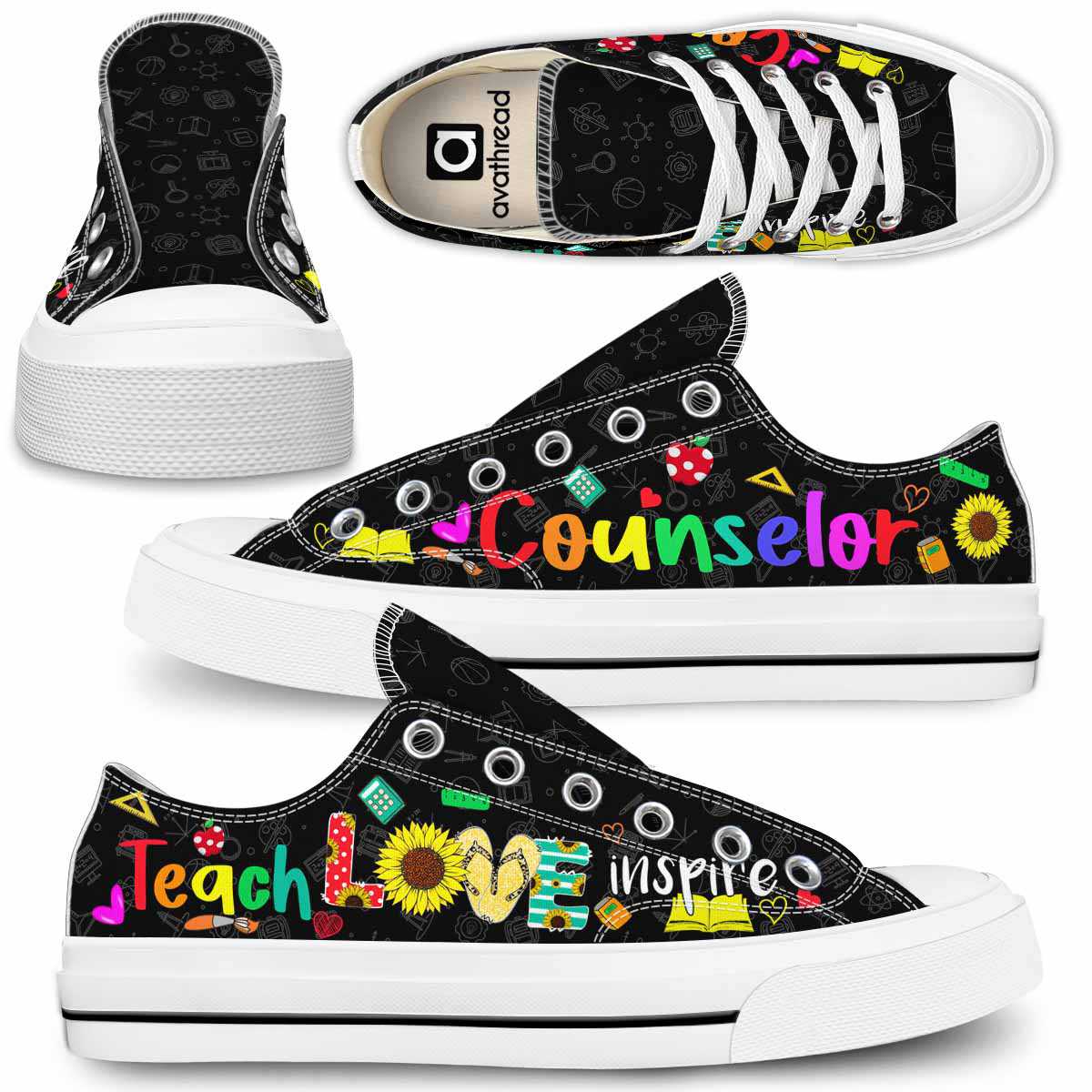 LTS-U-Job-LoveShoe-Csl-210831VY10-_School-Counselor-Floral-Colorful-Teach-Love-Inspire-Low-Top-Shoes_1_20210906 LTS-U-Job-LoveShoe-Csl-210831VY10 @ Counselor Love Shoe-School Counselor Floral Colorful Teach Love Inspire Low Top Shoes