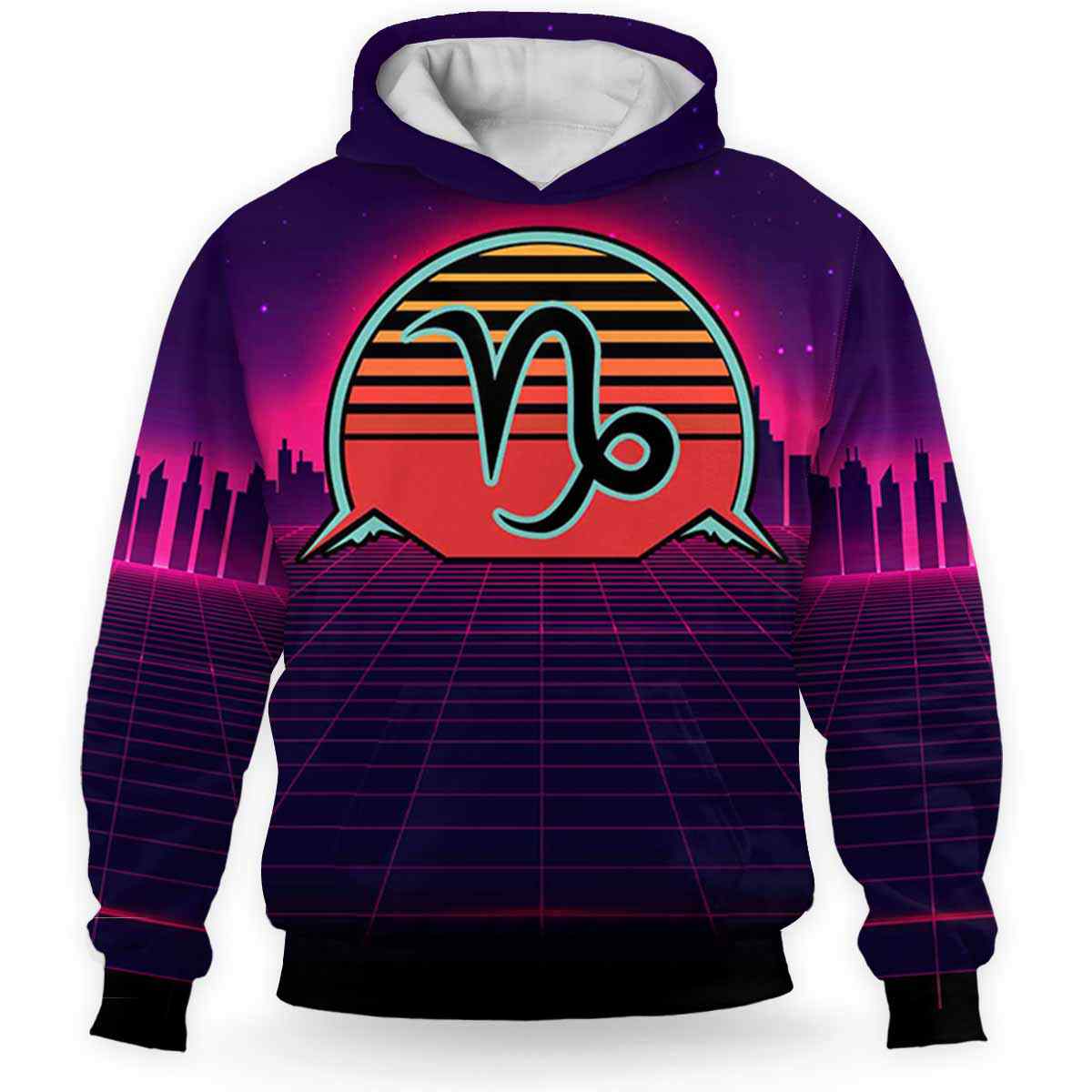 AOPH-U-Age-RV8S-Crc-211207VY10-Capricorn Trending 3D Hoodie For Women And Men, Vintage Retro Sunset Hoodie / Valentines Gift Ideas 2022