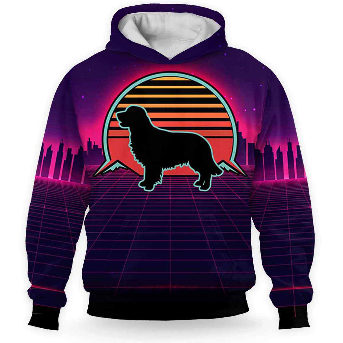 AOPH-U-Dog-RV8S-Gore-211208VY10-Golden Retriever Cute 3D Printed Hoodie For Women And Men, Vintage Retro Sunset Hoodie / Valentines Day For Him 2022