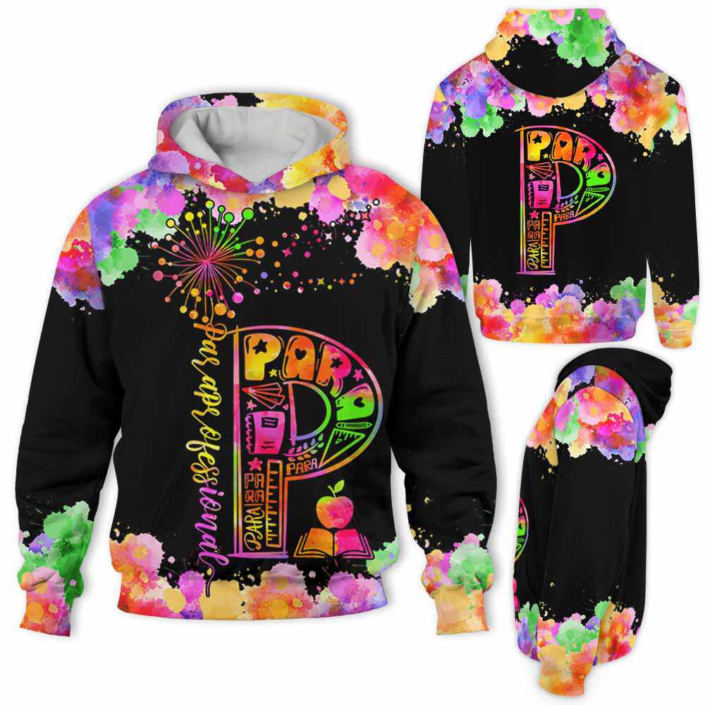 AOPH-U-Job-PIsForPara-T6-211001VY10-Paraprofessional 3D Printed Hoodie, Nice 3D Hoodie, Watercolor P Is For Paraprofessional Cute 3D Full Print Hoodie For Women And Men