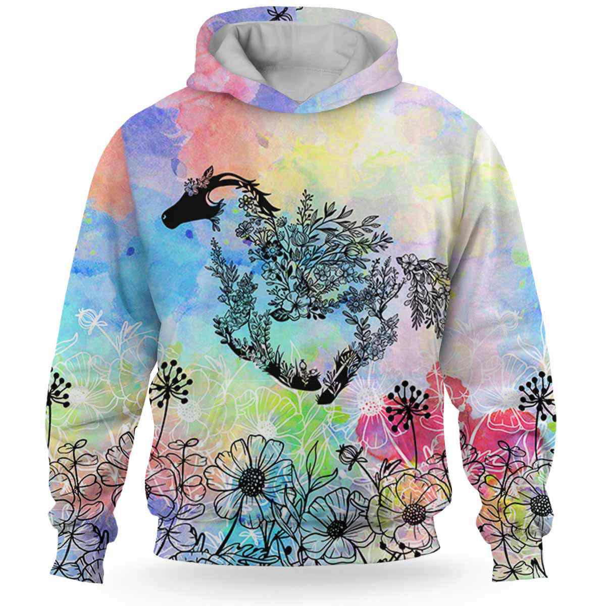 AOPH-W-Ani-WateFral-Hrse-211026VA10-_Horse-Floral-Line-Art-Watercolor-3D-Hoodie_2_20211031 AOPH-W-Ani-WateFral-Hrse-211026VA10-Horse 3D Hoodie For Women And Men, Best 3D Hoodie, Horse Floral Line Art Watercolor 3D Printed Hoodie